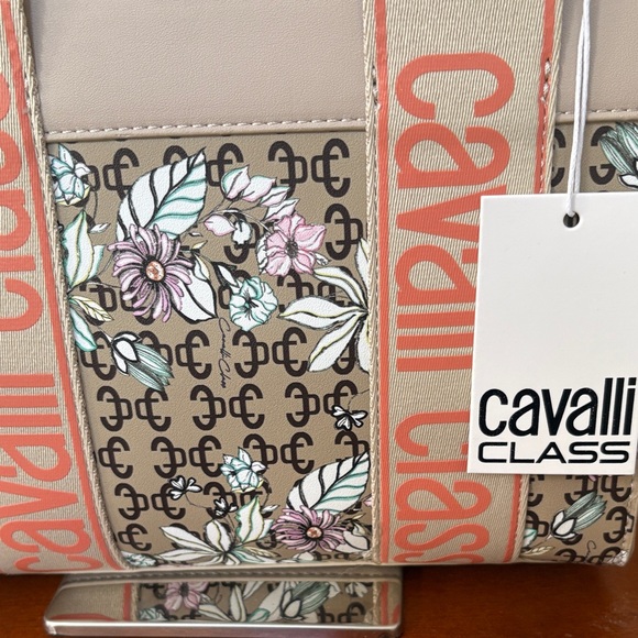Cavalli Class Beige and Pink Floral Tote - Picture 6 of 7